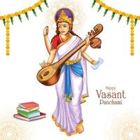 illustrazione di dea Saraswati per vasante panchami puja sfondo vettore