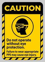 segnale di attenzione non operare senza protezione per gli occhi, il mancato utilizzo di DPI appropriati può causare lesioni agli occhi vettore