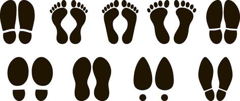 piede Stampa piede scarpe icona umano orma silhouette cura dei piedi viaggio a piedi nudi vettore