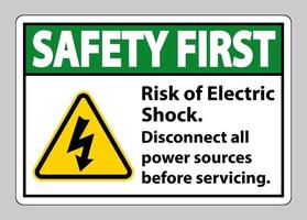 sicurezza primo rischio di scosse elettriche simbolo segno isolare su sfondo bianco vettore