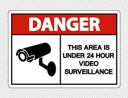 pericolo questa zona è sotto il segno di videosorveglianza 24 ore su 24 su sfondo trasparente vettore