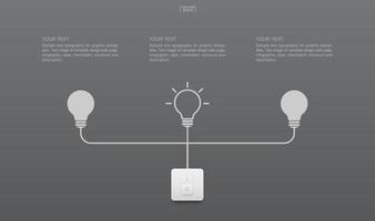 lampadina astratta e interruttore della luce su sfondo grigio. lampada e interruttore con area per il testo. vettore. vettore