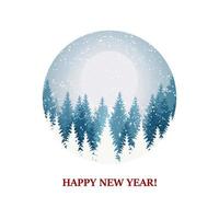 buon natale e felice anno nuovo design con uno splendido scenario invernale. paesaggio blu dell'albero di natale con la neve. illustrazione vettoriale con elementi disegnati a mano