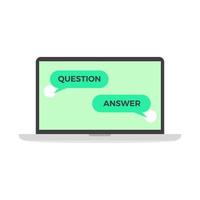 domanda e risposta nella chat online computer portatile notebook. vettore