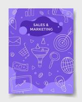 concetto di vendita e marketing con stile doodle per modello di banner, volantini, libri e copertine di riviste vettore