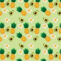 tropicale senza soluzione di continuità modello con ananas, avacados e esotico ibisco fiori. frutta design su un' leggero verde sfondo. vettore illustrazione.