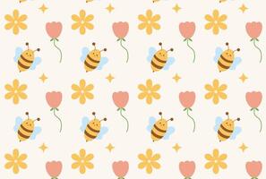 carino modello di api e fiori vettore