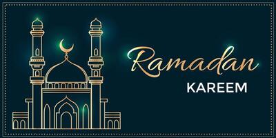 d'oro Ramadan kareem bandiera con silhouette moschea. vettore sfondo adatto per musulmano santo mese Ramadan, raya Hari, eid al adha e mawlid.