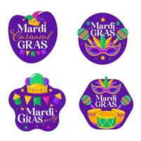 mardi gras 4 impostato etichetta collezione. vettore piatto mardi gras etichetta design.