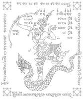 tailandese sacro simbolo tatuaggio, tailandese tradizionale tatuaggio, sak yant linea disegno.thai Drago o re di naga. tradizionale tailandese arte nel Ramayana vettore