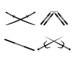 ninja Armi, attrezzatura combattere, nunchaku, spada, bastone, katana, icona impostato vettore illustrazione