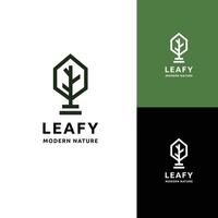 semplice e elegante moderno esagono e albero intrecciate logo design vettore