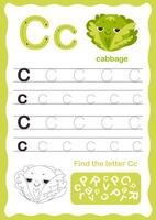 maiuscolo e minuscolo lettera c inglese alfabeto. tracciato lettere alfabeto. grafia esercizio per bambini. vettore illustrazione