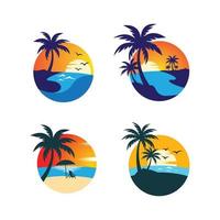 immagini del logo della spiaggia al tramonto vettore