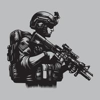 soldato nel uniforme con pistola e casco vettore