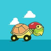 divertente tartaruga tartaruga auto da corsa veloce rettile esotico cartone animato vettore