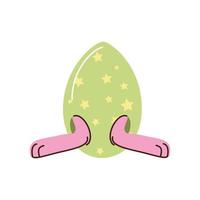 felice uovo di pasqua con zampe di coniglio stile isolato cartone animato vettore