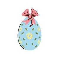 buona pasqua uovo decorativo con fiocco e fiori in stile cartone animato isolato vettore