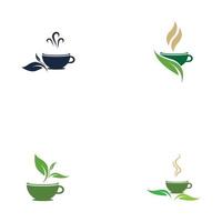 foglia germogli tè verde organico tazza foglia logo simbolo idea design vettore