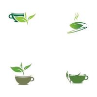 foglia germogli tè verde organico tazza foglia logo simbolo idea design vettore