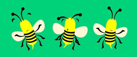 ronzio e librarsi impostato - tre api nel dinamico illustrazioni. ape illustrazione imposta. vettore