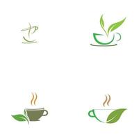 foglia germogli tè verde organico tazza foglia logo simbolo idea design vettore