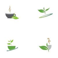 foglia germogli tè verde organico tazza foglia logo simbolo idea design vettore