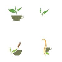 foglia germogli tè verde organico tazza foglia logo simbolo idea design vettore