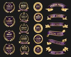 d'oro viola lusso premio qualità etichetta badge su grigio sfondo vettore