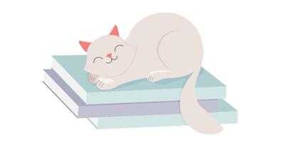 un' carino gatto dorme su un' pila di libri. vettore illustrazione su un' trasparente sfondo.