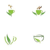 foglia germogli tè verde organico tazza foglia logo simbolo idea design vettore
