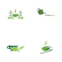 foglia germogli tè verde organico tazza foglia logo simbolo idea design vettore