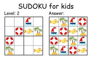 sudoku. bambini e adulto matematico mosaico. bambini gioco. marino tema. Magia quadrato. logica puzzle gioco. digitale rebus vettore