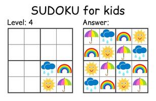 sudoku. bambini e adulto matematico mosaico. bambini gioco. tempo metereologico tema. Magia quadrato. logica puzzle gioco. digitale rebus vettore