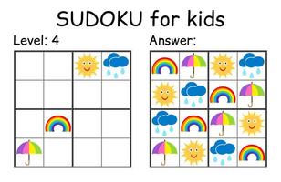 sudoku. bambini e adulto matematico mosaico. bambini gioco. tempo metereologico tema. Magia quadrato. logica puzzle gioco. digitale rebus vettore