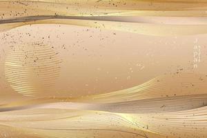 sfondo paesaggio giapponese vecchia carta sulla linea d'oro modello d'onda illustrazione vettoriale. modello geometrico del modello astratto di lusso dorato. design del layout di montagna in volantino opuscolo vintage in stile orientale vettore