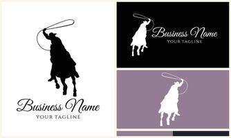 silhouette cowboy cavaliere logo modello vettore