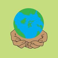 Salva il pianeta, mano Tenere un' globo, terra di Indonesia. terra giorno concetto. vettore