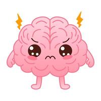carino rosa colorato cervello personaggio è arrabbiato e fulmine su un' bianca sfondo. piatto stile cartone animato cervello personaggio design. vettore portafortuna illustrazione umano organo icona design