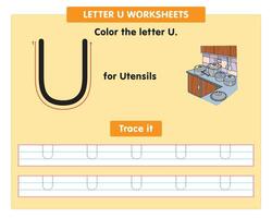 alfabeto tracciato foglio di lavoro con capitale lettera u vettore