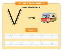 alfabeto tracciato foglio di lavoro con capitale lettera v vettore
