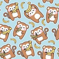 senza soluzione di continuità modello di scimmia con Banana nel vario pose su blu sfondo.selvaggio animale personaggio cartone animato design collection.immagine per carta, poster, bambino abbigliamento.isolato.kawaii.vettore.illustrazione. vettore