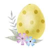 giallo Pasqua uovo, fiori e le foglie. pasquale concetto con Pasqua uova con pastello colori. isolato acquerello illustrazione. modello per Pasqua carte, copertine, manifesti e inviti. vettore