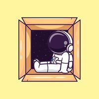 carino astronauta addormentato nel scatola cartone animato vettore icona illustrazione. scienza tecnologia icona concetto isolato premio vettore. piatto cartone animato stile