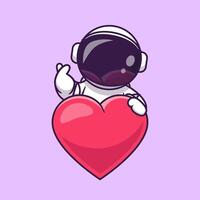 carino astronauta con amore cuore cartone animato vettore icona illustrazione. scienza tecnologia icona concetto isolato premio vettore. piatto cartone animato stile