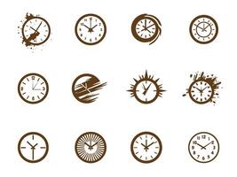 orologi e orologi loghi impostato icone vettori sagome su bianca sfondo