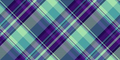 comfort tartan tessile senza soluzione di continuità, stampa sfondo vettore dai un'occhiata. formale plaid struttura modello tessuto nel viola e ciano colori.