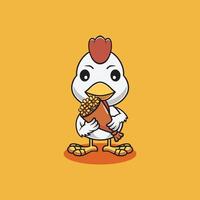 carino pollo con fiore cartone animato illustrazione vettore