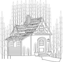 adulto albero e Casa colorazione pagina vettore