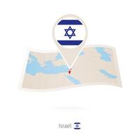 piegato carta carta geografica di Israele con bandiera perno di Israele. vettore
